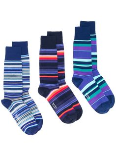 Paul Smith комплект из трех пар носков в полоску с логотипом
