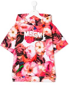 Msgm Kids футболка с капюшоном и цветочным принтом