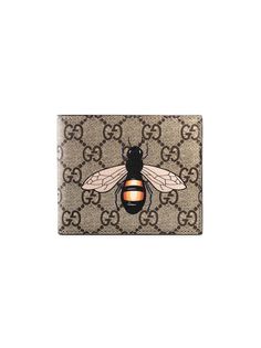 Gucci кошелек с узором GG Supreme и принтом пчелы