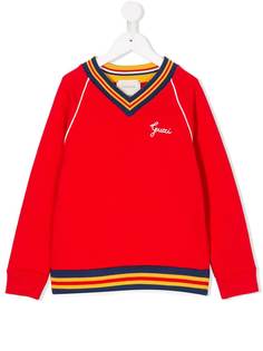 Gucci Kids толстовка с V-образным вырезом и вышивкой