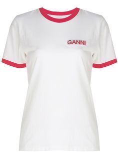 GANNI футболка с контрастной отделкой и логотипом