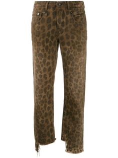 R13 укороченные джинсы с леопардовым принтом