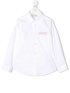 Gucci Kids рубашка с вышитым логотипом