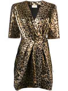 Sara Battaglia платье с запахом и леопардовым принтом