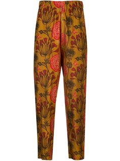 Uma Wang брюки с цветочным принтом и эластичным поясом