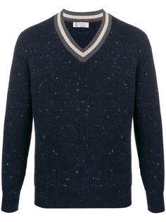 Brunello Cucinelli джемпер в рубчик с V-образным вырезом