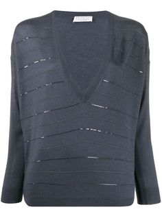 Brunello Cucinelli джемпер в полоску с V-образным вырезом