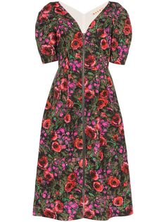 Marni платье миди с V-образным вырезом и цветочным принтом