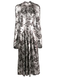 Paco Rabanne платье миди с цветочным узором и эффектом металлик