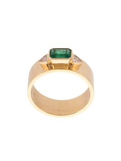 Azlee "18kt yellow gold, emerald and white trilliondiamonds ring "
