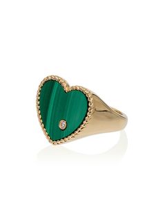 Yvonne Léon metallic heart-shaped emerald 18K gold diamond ring