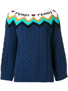 Fendi свитер с узором и логотипом спереди