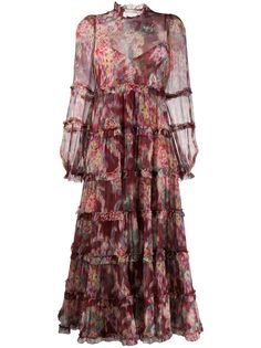 Zimmermann ярусное платье макси с цветочным принтом