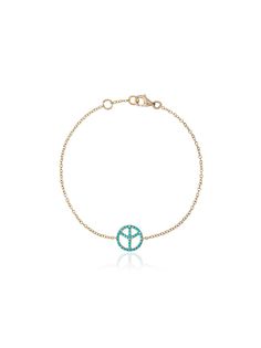 Rosa de la Cruz 18k gold bracelet with turquoise peace charm