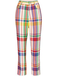 AREA crystal-embellished plaid straight-leg trousers