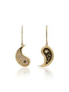 Established metallic yin and yang 18K gold diamond earrings