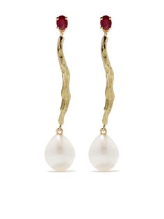 Wouters & Hendrix Gold золотые серьги с жемчугом и рубином