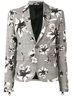 Neil Barrett блейзер в клетку с цветочным принтом