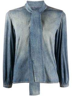 Saint Laurent декорированная джинсовая рубашка с бантом