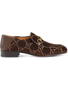 Gucci бархатные лоферы Horsebit с узором GG