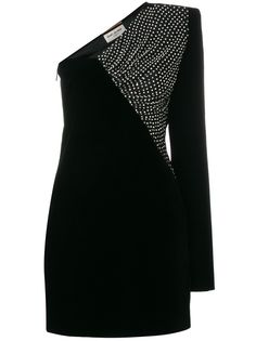 Saint Laurent асимметричное бархатное платье миди
