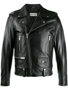 Saint Laurent байкерская куртка с надписью на спине