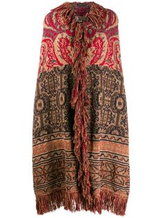 Etro кейп с бахромой и принтом