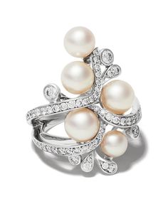 Yoko London 18kt white gold Raindrop Akoya Pearl and diamond ring
