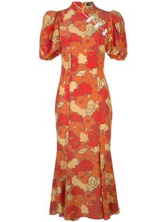 De La Vali платье с воротником-стойкой и цветочным принтом