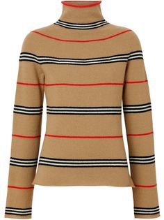 Burberry кашемировый свитер в полоску Icon Stripe и высоким воротником