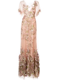 Marchesa Notte длинное платье с цветочным мотивом