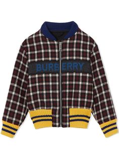 Burberry Kids клетчатая куртка-бомбер с логотипом