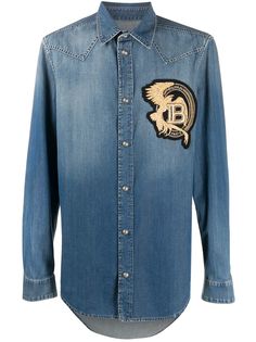 Balmain джинсовая рубашка с нашивкой-логотипом