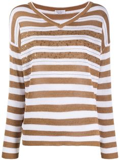 Brunello Cucinelli джемпер в полоску с V-образным вырезом