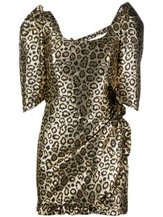 Alessandra Rich платье с леопардовым принтом и пышными рукавами