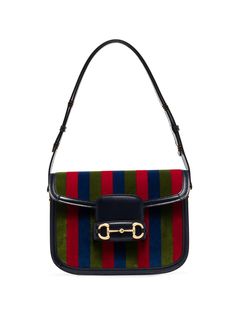 Gucci полосатая бархатная сумка на плечо с пряжкой Horsebit