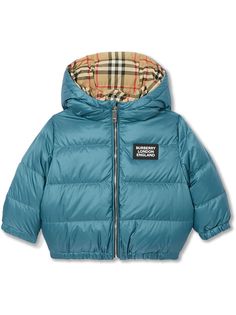 Burberry Kids двусторонний пуховик в клетку Vintage Check с капюшоном