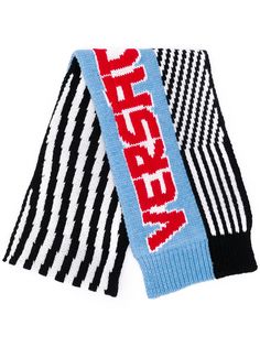 Versace трикотажный шарф в полоску с логотипом