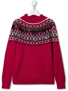 Alberta Ferretti Kids джемпер вязки интарсия с пайетками