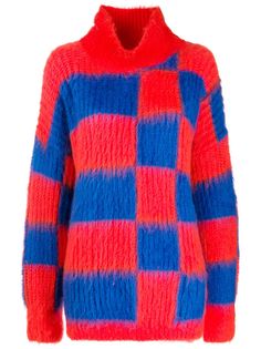 MSGM джемпер оверсайз в клетку с высоким воротником