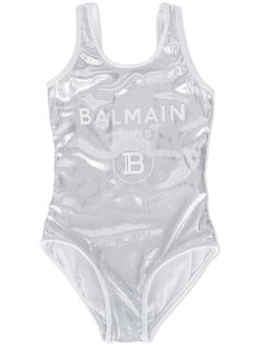Balmain Kids купальник с эффектом металлик и логотипом