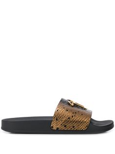 Giuseppe Zanotti шлепанцы с металлическим логотипом и тиснением под кожу змеи