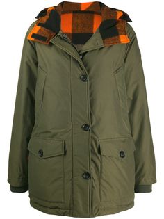 Woolrich короткая парка в клетку с капюшоном