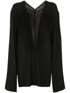 Rick Owens блузка оверсайз с прозрачной вставкой