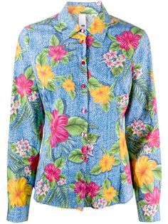 Ultràchic джинсовая рубашка с цветочным принтом и длинными рукавами