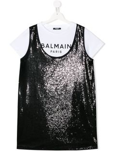 Balmain Kids платье-футболка с пайетками