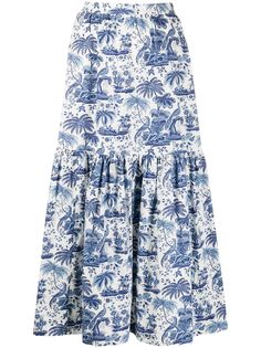 STAUD расклешенная юбка миди с вышивкой