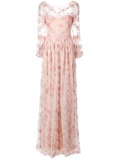 Marchesa Notte длинное платье с цветочной вышивкой
