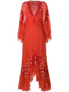 Roberto Cavalli длинное платье с цветочной вышивкой