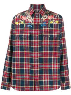 Gucci клетчатая рубашка с цветочной вышивкой